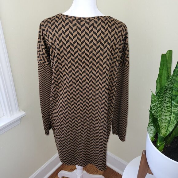 Topshop Chevron Print Knit Sweater Black & Brown Lightweight Tunic Women Size 6 - Picture 5 of 13